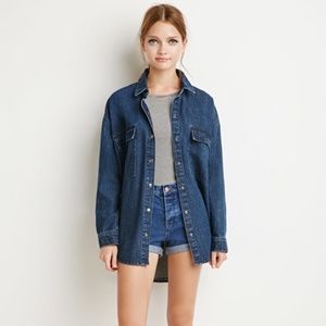 Denim Oversized Jacket with Button Snaps